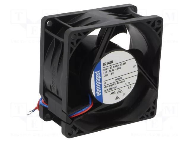 Fan: DC; axial; 24VDC; 80x80x38mm; 131m3/h; 55dBA; ball; 8400rpm EBM-PAPST 8214JN