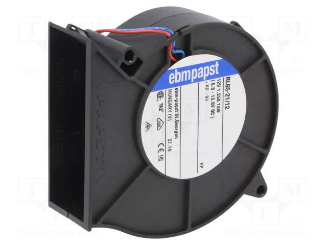 Fan: DC; blower; 12VDC; 97x94x33mm; 55m3/h; 62dBA; ball; 4500rpm EBM-PAPST RL65-21/12