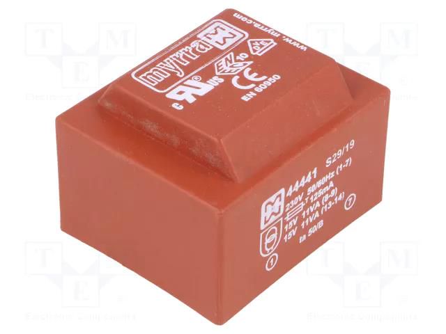 Transformer: encapsulated; 22VA; 230VAC; 15V; 15V; 730mA; 733mA; PCB MYRRA MYRRA-44441