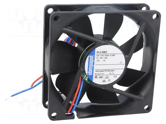 Fan: DC; axial; 12VDC; 80x80x25mm; 45m3/h; 21dBA; ball; 2050rpm EBM-PAPST 8412NMLE