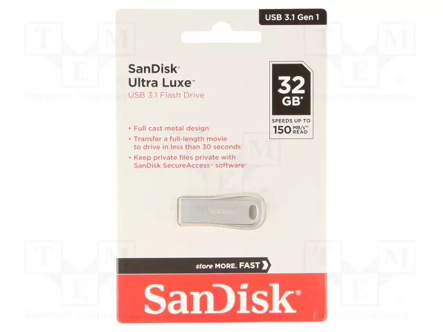 Pendrive; USB 3.1; 32GB; R: 150MB/s; ULTRA LUXE; silver; USB A SANDISK SDCZ74-032G-G46