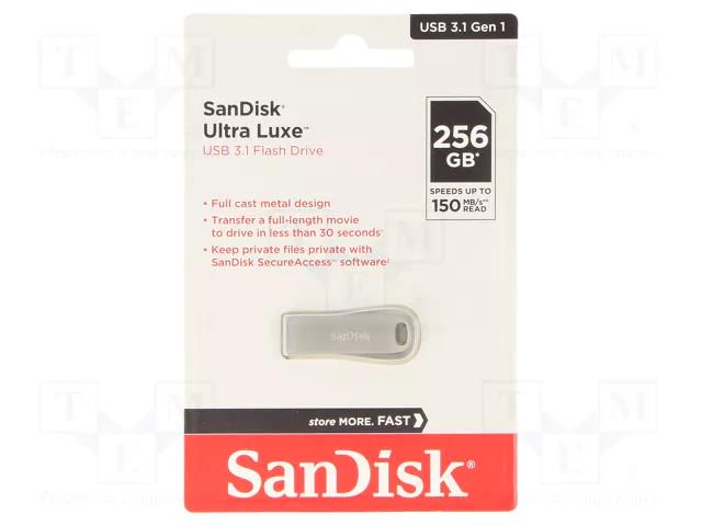 Pendrive; USB 3.2; 256GB; R: 150MB/s; ULTRA LUXE; silver; USB A SANDISK SDCZ74-256G-G46