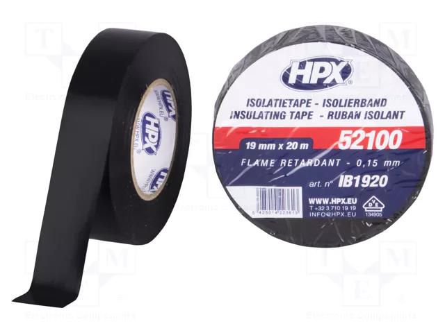 Tape: electrical insulating; W: 19mm; L: 20m; Thk: 0.15mm; black HPX HPX-52100VD1920BK