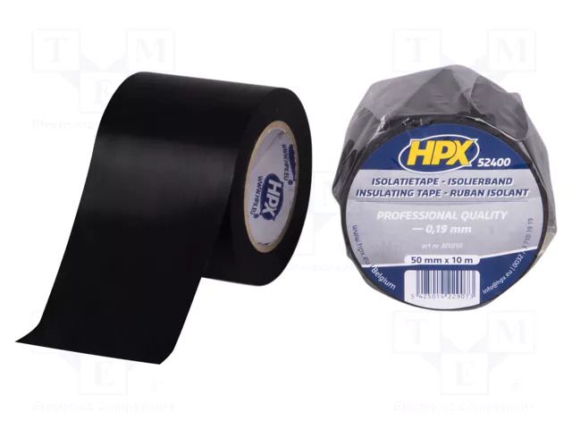 Tape: electrical insulating; W: 50mm; L: 10m; Thk: 0.19mm; black HPX HPX-52400-5010BK