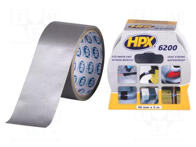 Tape: duct; W: 48mm; L: 5m; Thk: 0.3mm; silver; natural caoutchouc HPX HPX-B6200-4805S