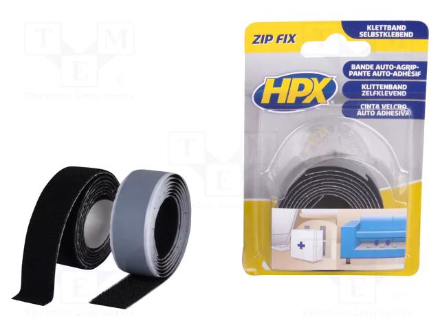 Tape: hook and loop; W: 20mm; L: 1m; Thk: 1.5mm; black; max.100°C HPX HPX-BZFHL-2001BK/2