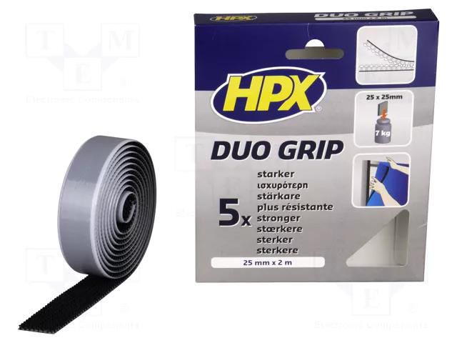 Tape: fixing; W: 25mm; L: 2m; Thk: 5.4mm; synthetic caoutchouc; black HPX HPX-MDG-2502BK