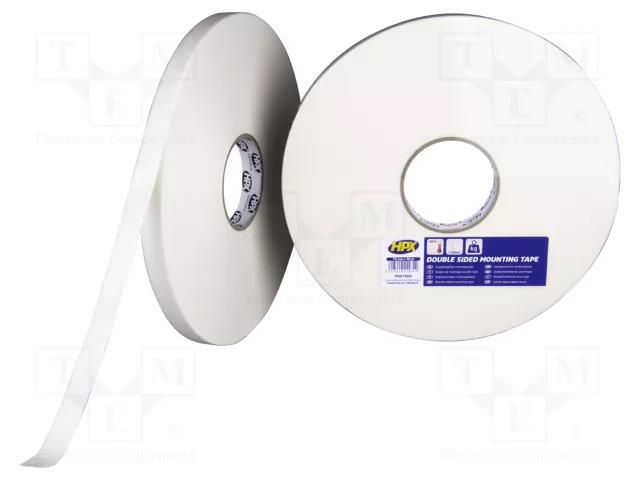 Tape: fixing; W: 19mm; L: 50m; Thk: 1.1mm; double-sided; white HPX HPX-MDSWH-1950