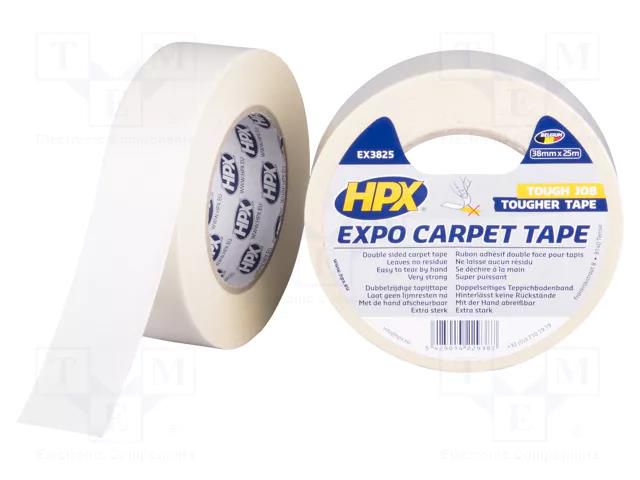 Tape: fixing; W: 38mm; L: 25m; Thk: 0.23mm; double-sided; white HPX HPX-MEXC-3825WH