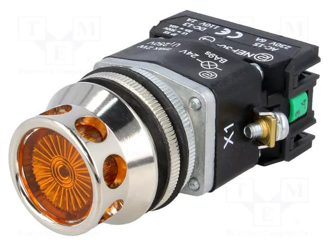 Switch: push-button; 30mm; Stabl.pos: 1; NC + NO; yellow; 24V; IP56 PROMET NEF30-KLGXY24V