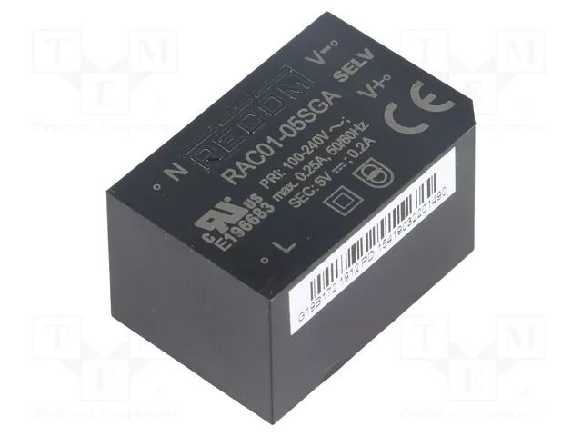 Converter: AC/DC; 1W; Uin: 85÷264VAC; 5VDC; Iout: 200mA; 63%; PCB RECOM RAC01-05SGA