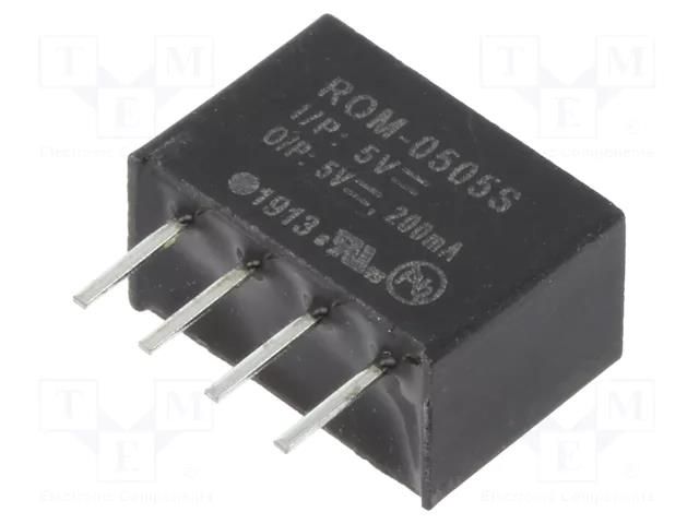 Converter: DC/DC; 1W; Uin: 4.5÷5.5VDC; Uout: 5VDC; Iout: 200mA; SIP4 RECOM ROM-0505S