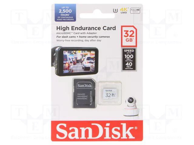 Memory card; microSDHC; R: 100MB/s; W: 40MB/s; UHS I U3 V30; 32GB SANDISK SDSQQNR-032G-GN6IA