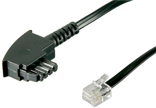 TAE-F Cable (Universal Pinout), black, 10 m - copper-clad aluminium wire (CCA), TAE-F male (2-wire) > RJ11 male (6P4C) (4-wire) 68537