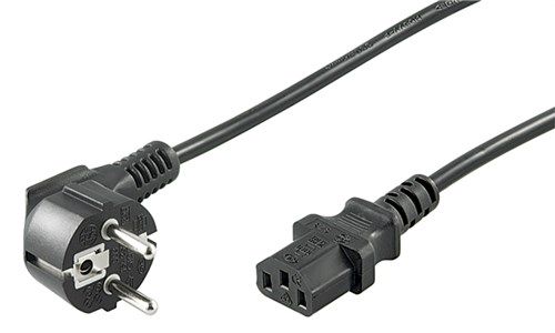 Angled IEC Cord, 1.5 m, Black, (3*0.75 mm²), 1.5 m - safety plug hybrid (type E/F, CEE 7/7) 90° > Device socket C13 (IEC connection) 68604