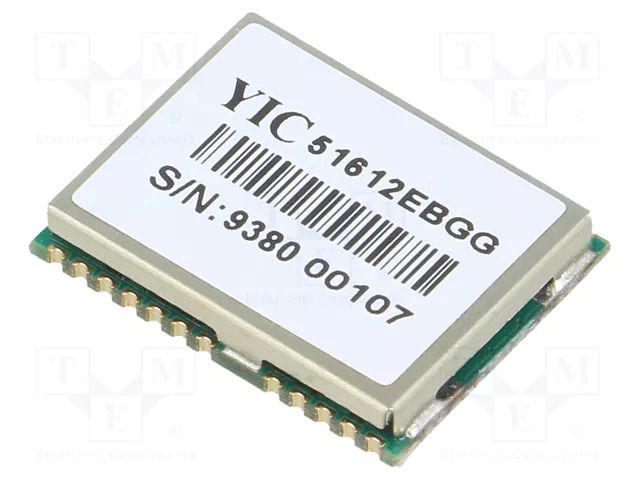 Module: GPS/QZSS; ±2.5m; GPS; -161dBm; 3÷4.3VDC; 9.6kbps; 10Hz; UART YIC YIC51612EBGG-33