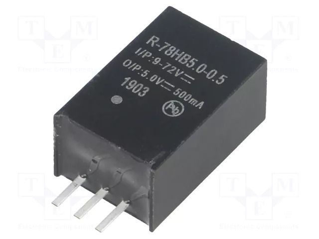 Converter: DC/DC; 2.5W; Uin: 9÷72VDC; Uout: 5VDC; Iout: 0.5A; SIP3 RECOM R-78HB5.0-0.5