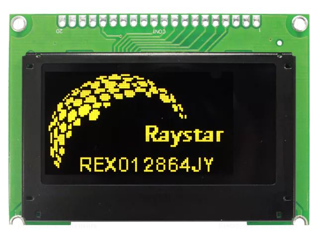 Display: OLED; graphical; 2.42"; 128x64; Dim: 75x52.7x8.5mm; yellow RAYSTAR OPTRONICS REX012864JYPP3N0