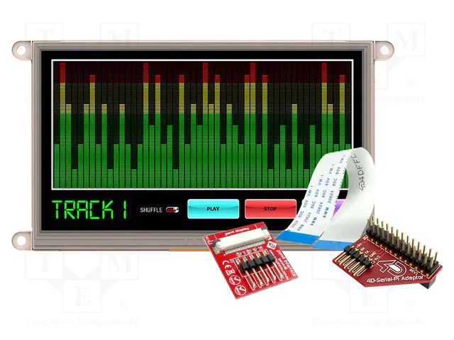 Display: TFT; 7"; 800x480; 32kBRAM,192kBFLASH; 455cd/m2; uLCD; 5VDC 4D Systems GEN4-ULCD-70DT-PI