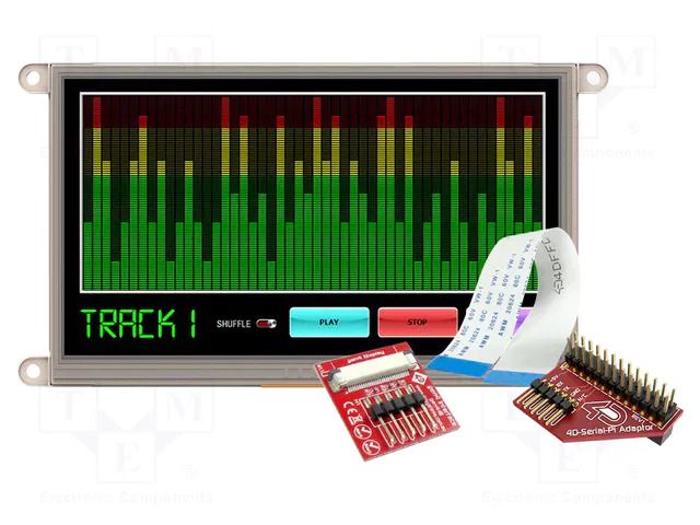 Display: TFT; 7"; 800x480; 32kBRAM,192kBFLASH; 455cd/m2; uLCD; 5VDC 4D Systems GEN4-ULCD-70D-PI