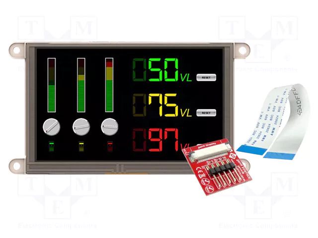 Display: TFT; 5"; 800x480; 32kBRAM,192kBFLASH; 460cd/m2; FFC/FPC 4D Systems GEN4-ULCD-50DT