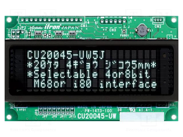 Display: VFD; alphanumeric; 20x4; Char: 4.7mm; 350cd/m2; PIN: 20 NORITAKE Itron CU20045-UW5J