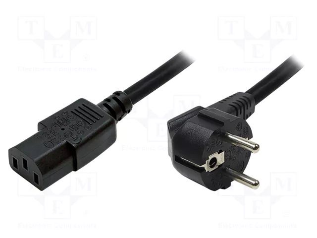 Cable; CEE 7/7 (E/F) plug angled,IEC C13 female; 1.8m; black LOGILINK CP090