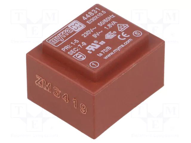 Transformer: encapsulated; 1.8VA; 230VAC; 9V; 200mA; PCB MYRRA MYRRA-44831