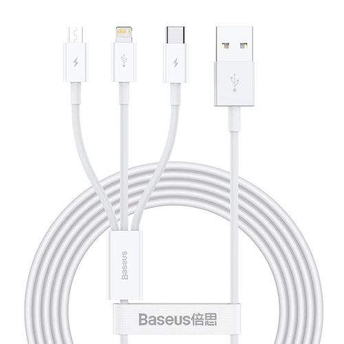 Baseus Superior 3in1 USB Cable - Lightning / USB Type C / Micro USB 3.5 A 1.5 m White (CAMLTYS-02), Baseus 6953156205536