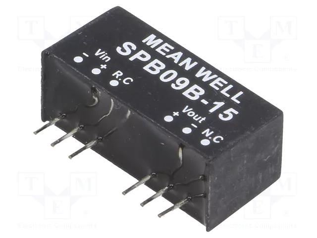 Converter: DC/DC; 9W; Uin: 18÷36VDC; Uout: 15VDC; Iout: 0÷600mA; SIP8 MEAN WELL SPB09B-15