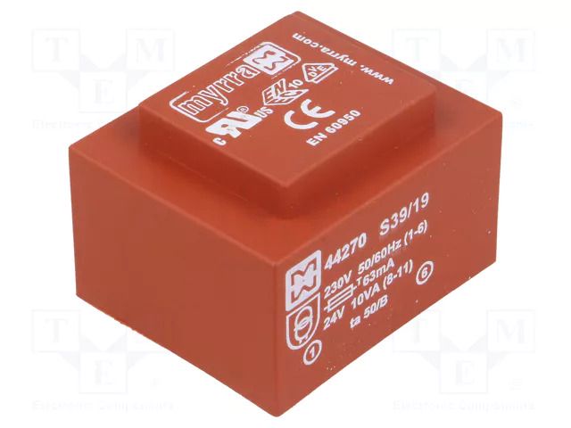 Transformer: encapsulated; 10VA; 230VAC; 24V; 417mA; PCB MYRRA MYRRA-44270