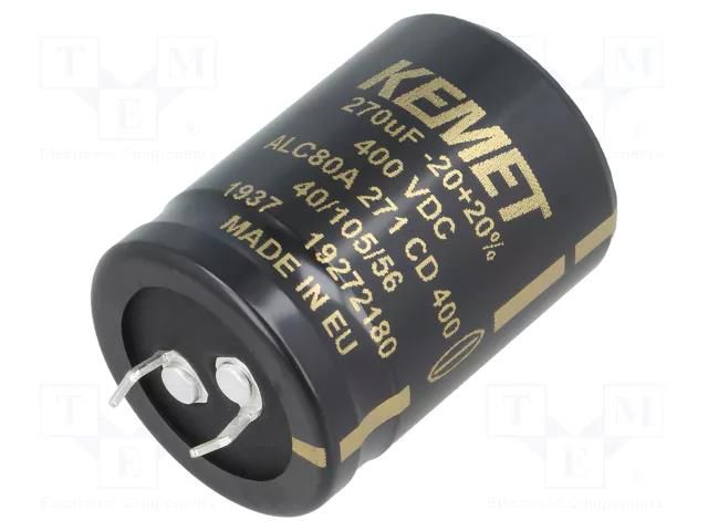 Capacitor: electrolytic; SNAP-IN; 270uF; 400VDC; Ø30x40mm; ±20% KEMET ALC80A271CD400