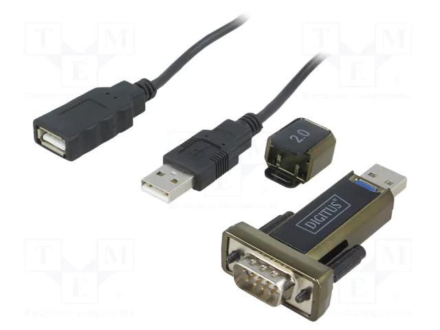 USB to RS232 converter; D-Sub 9pin plug,USB A plug; 0.8m DIGITUS DA-70167