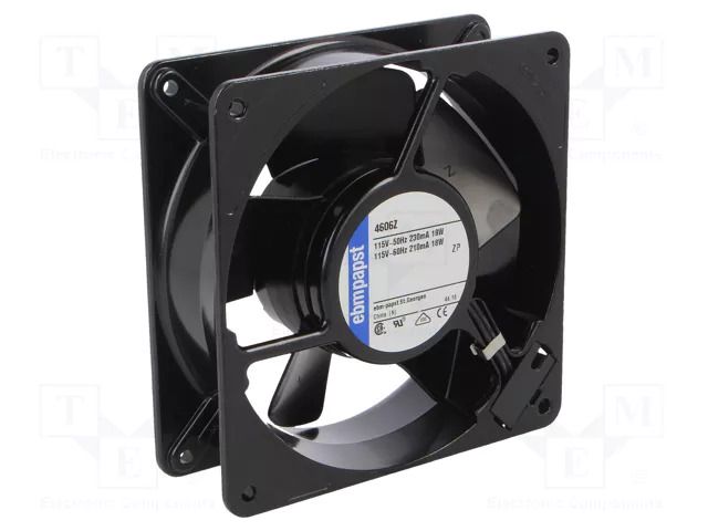 Fan: AC; axial; 115VAC; 119x119x38mm; 180m3/h; 45dBA; ball; 3100rpm EBM-PAPST 4606Z