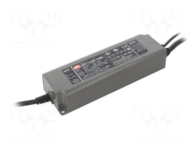 Power supply: switching; LED; 120W; 9÷15VDC; 8A; 90÷305VAC; IP67 MEAN WELL NPF-120D-15BE