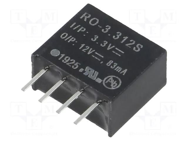 Converter: DC/DC; 1W; Uin: 2.97÷3.63VDC; Uout: 12VDC; Iout: 83mA RECOM RO-3.312S