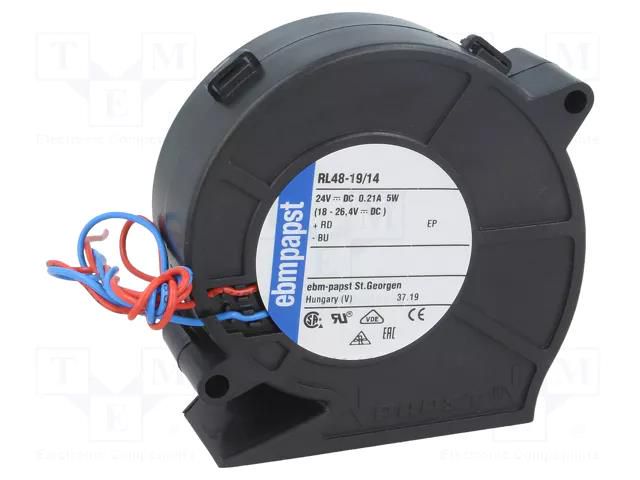 Fan: DC; blower; 24VDC; 75x75x27mm; 28m3/h; 51dBA; ball; 4400rpm EBM-PAPST RL48-19/14