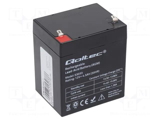 Re-battery: acid-lead; 12V; 4.5Ah; AGM; maintenance-free QOLTEC ACCU-HP4.5-12/Q