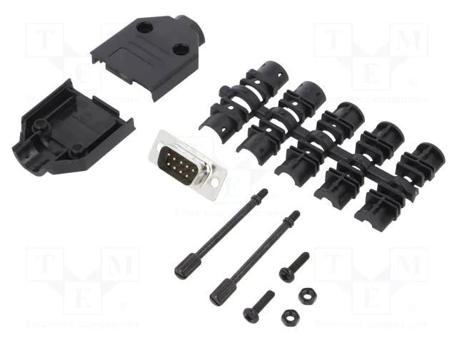 Connector: D-Sub; PIN: 9; plug; male; soldering; for cable; black ENCITECH DTPK-P-09-DMP-K