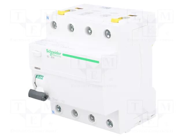 RCD breaker; Inom: 100A; Ires: 30mA; Poles: 4; 400VAC; IP20; 1÷25mm2 SCHNEIDER ELECTRIC A9Z11491