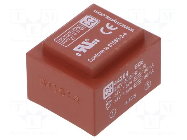 Transformer: encapsulated; 3.2VA; 230VAC; 24V; 24V; 67mA; 67mA; PCB MYRRA MYRRA-44204