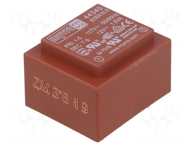 Transformer: encapsulated; 1.5VA; 117VAC; 12V; 125mA; PCB MYRRA MYRRA-44340