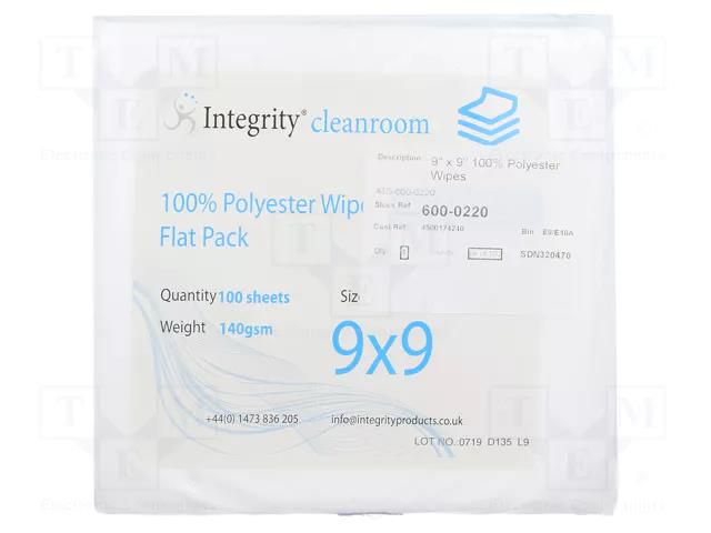 Cleaning cloth: cloth; dry; 228.6x228.6mm; polyester; cleanroom ANTISTAT ATS-600-0220