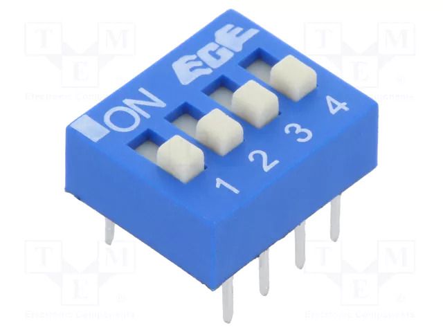 Switch: DIP-SWITCH; Poles number: 4; OFF-ON; 0.025A/24VDC; Pos: 2 ECE EDS104SZ