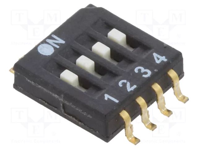 Switch: DIP-SWITCH; Poles number: 4; OFF-ON; 0.025A/24VDC; Pos: 2/4 ECE EHS104LT
