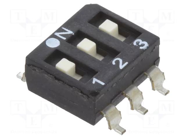 Switch: DIP-SWITCH; Poles number: 3; OFF-ON; 0.025A/24VDC; Pos: 2/3 ECE ESD103LTZ