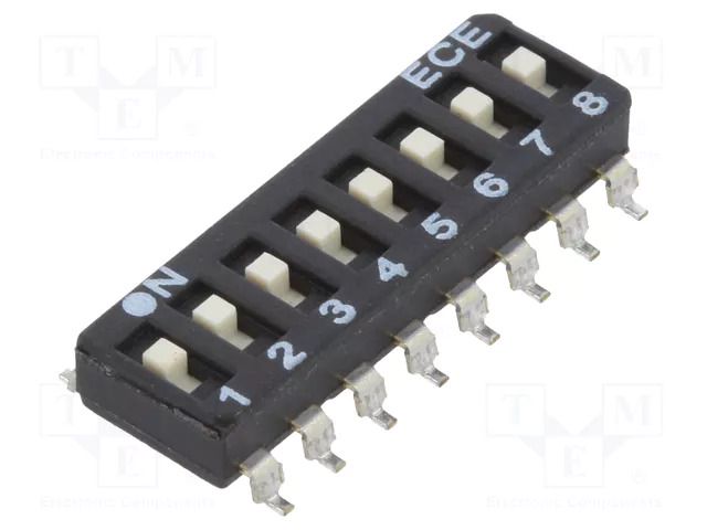 Switch: DIP-SWITCH; Poles number: 8; OFF-ON; 0.025A/24VDC; Pos: 2/8 ECE ESD108LTZ