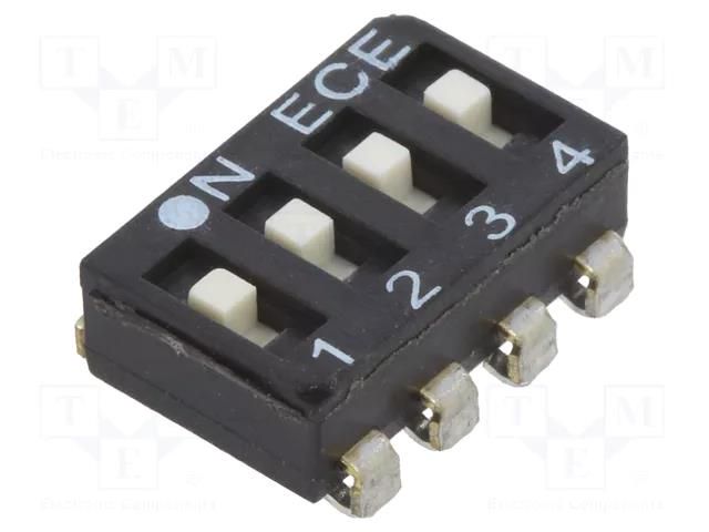 Switch: DIP-SWITCH; Poles number: 4; OFF-ON; 0.025A/24VDC; Pos: 2/4 ECE ESL104LTZ