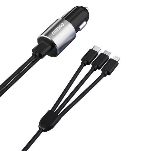 Dudao 3in1 USB car charger 3,4 A built-in cable Lightning / USB Type C / micro USB black (R5ProN black), Dudao 6973687241087 6973687241087