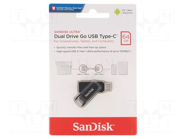 Pendrive; USB 3.1; 64GB; R: 150MB/s; DUAL DRIVE GO; black SANDISK SDDDC3-064G-G46